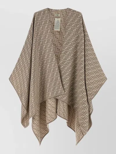 Fendi Ff Jacquard Poncho Draped Design In Brown