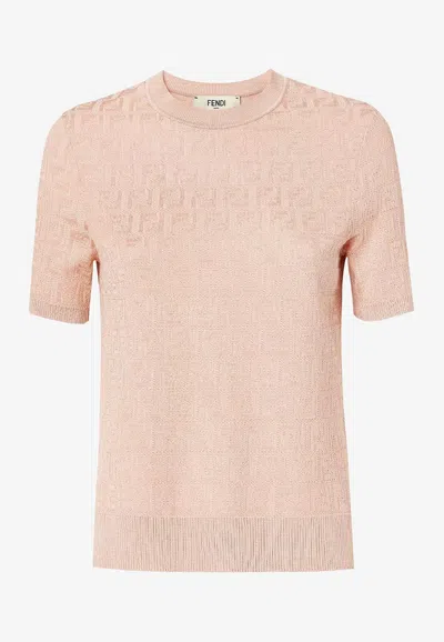 FENDI FF JACQUARD RIBBED KNIT TOP
