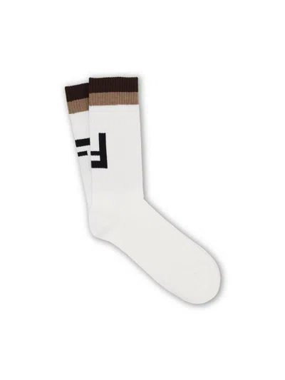Fendi Ff Jacquard Ribbed Socks In White