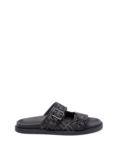 Fendi `ff Jacquard` Sandals In Grey