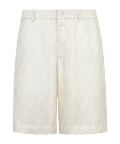 Fendi Ff Jacquard Satin Shorts In White