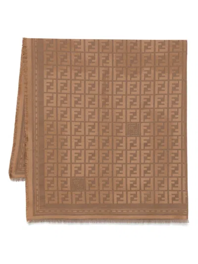 Fendi Ff-jacquard Scarf In Brown