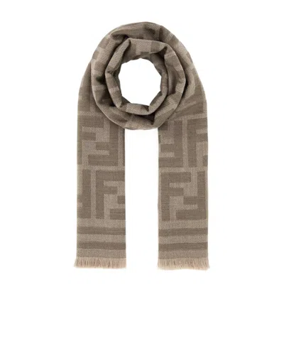 Fendi Ff-jacquard Scarf In Gray