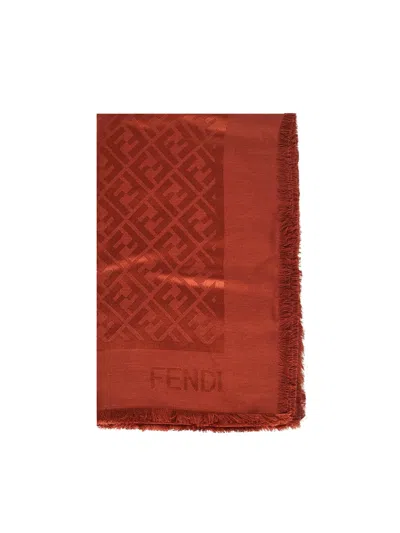 Fendi Ff Jacquard Shawl In Brown