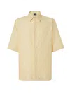 Fendi Men Yellow Shirt With Wide Short Sleeves And All-over Ff Motif In Linen Blend Man In Yellow