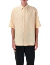 Fendi Men Yellow Shirt With Wide Short Sleeves And All-over Ff Motif In Linen Blend Man In Neutral