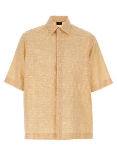 Fendi Ff Jacquard Shirt Shirt And Blouse In Beige