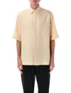 Fendi Men Jacquard Linen And Cotton Shirt With All-over Ff Embroidery In Pink