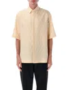 Fendi Men Yellow Shirt With Wide Short Sleeves And All-over Ff Motif In Linen Blend Man In Yellow