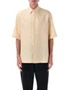 Fendi Men Yellow Shirt With Wide Short Sleeves And All-over Ff Motif In Linen Blend Man In Yellow