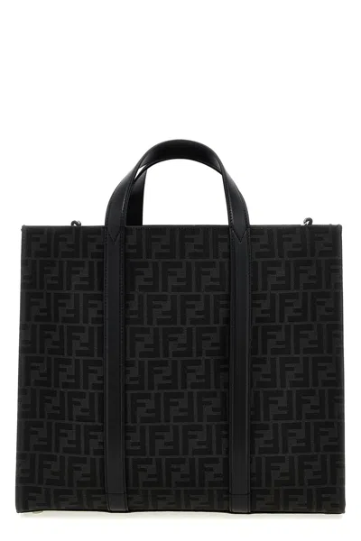Fendi Ff Jacquard Shopper In Black
