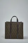 Fendi Ff Jacquard Shopper In Brown
