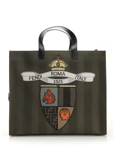 Fendi Ff Jacquard Shopper Handbags Green