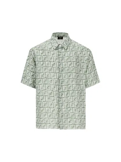 Fendi Ff Jacquard Short Sleeved Shirt In Green