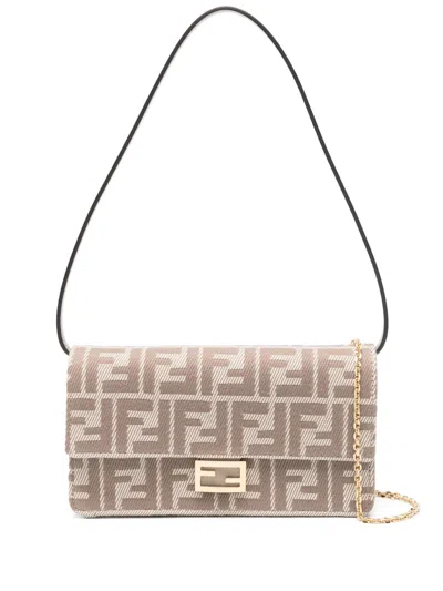Fendi Ff-jacquard Shoulder Bag In Brown