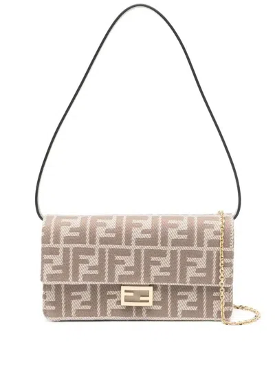 Fendi Ff-jacquard Shoulder Bag In Brown