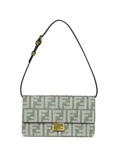 Fendi Baguette Jacquard Wallet On Chain In Green