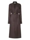 Fendi Silk Chess Ff Long Sleeve Midi Dress Dresses Brown In Brown