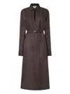 Fendi Silk Chess Ff Long Sleeve Midi Dress Dresses Brown In Brown