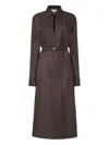 Fendi Silk Chess Ff Long Sleeve Midi Dress Dresses Brown In Brown