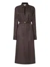 Fendi Silk Chess Ff Long Sleeve Midi Dress Dresses Brown In Brown