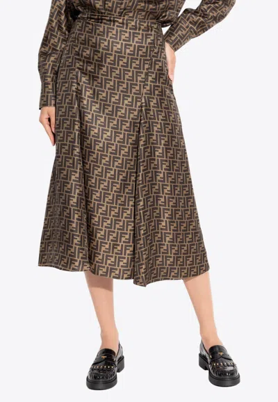FENDI FF JACQUARD SILK MIDI SKIRT