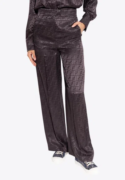 Fendi Ff Jacquard Silk Pants In Purple