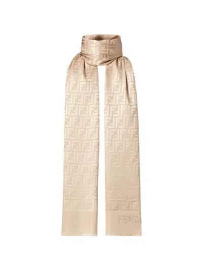 Fendi Ff Jacquard Silk Scarf In Brown