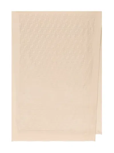 Fendi Ff Jacquard Silk Scarf In Neutral
