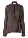 Fendi Silk Ff Jacquard Crossover Shirt In Brown