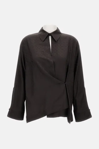 Fendi Ff Jacquard Silk Shirt In Brown