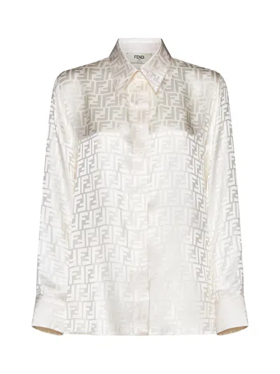 Fendi Ff Jacquard Silk Shirt In White