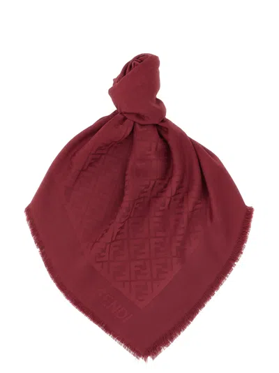 Fendi Ff Jacquard Silk-wool Shawl In Red