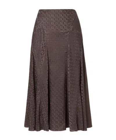 Fendi Logo-plaque Flared Midi Skirt In Brown