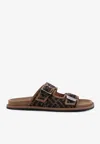Fendi Ff Jacquard Slides In Brown