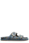 Fendi Light Blue Ff Jacquard Velvet Slides In Beige