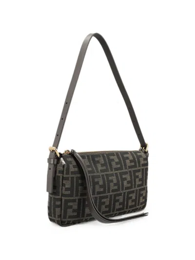 Fendi Ff Jacquard Small Shoulder Bag In Brown