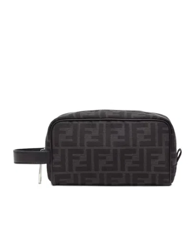 Fendi Small Ff Jacquard Cosmetic Bag In Black
