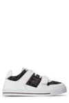 Fendi Kids Leather Jacquard Logo Trainers In Bianco