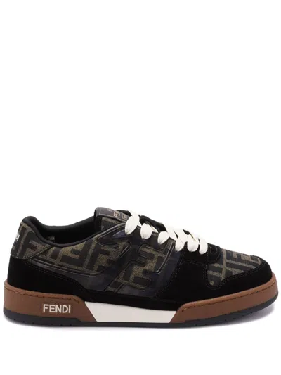 Fendi Ff Jacquard Sneakers With Semi-translucent Appliqué In Brown