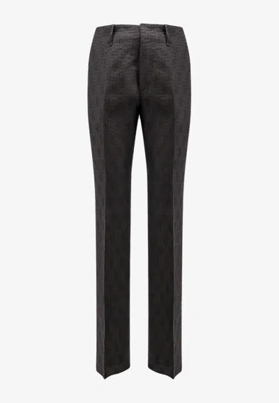 Fendi Ff Jacquard Straight-leg Pants In Black