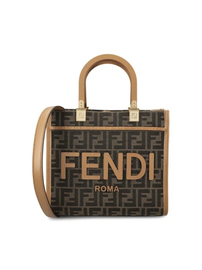 Fendi Ff Jacquard Sunshine Small Top Handle Bag In Brown