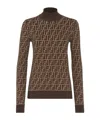 Fendi Ff Jacquard Turtleneck Sweater In Brown