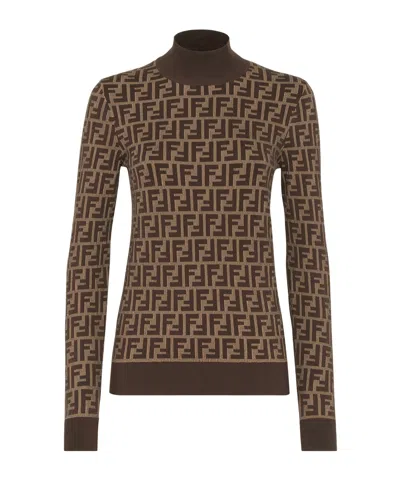 FENDI FENDI MONOGRAMMED INTARSIA KNIT SWEATER