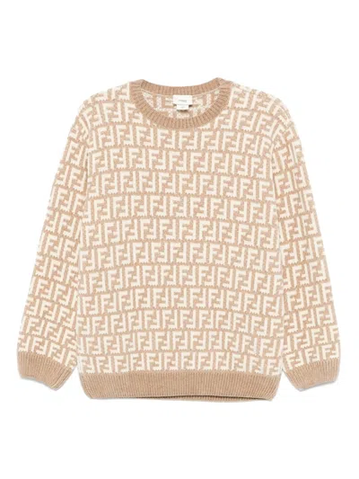 Fendi Kids' Ff-jacquard Sweater In Neutrals