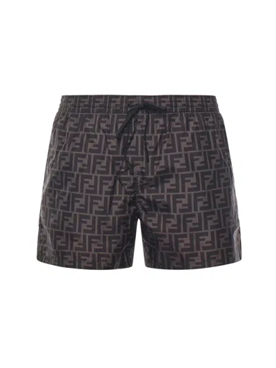 Fendi Ff Jacquard Swim Shorts In Black