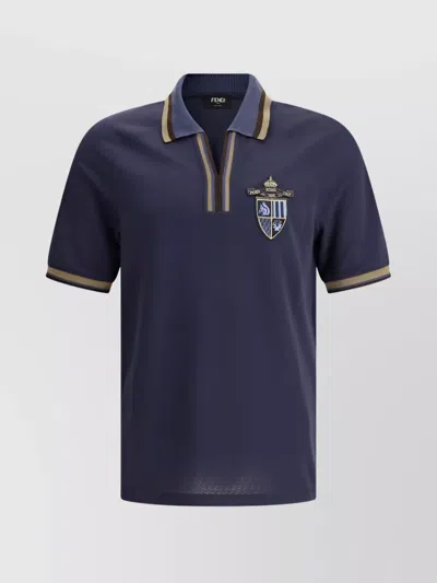 Fendi Ff Jacquard Texture Polo Shirt In Blue