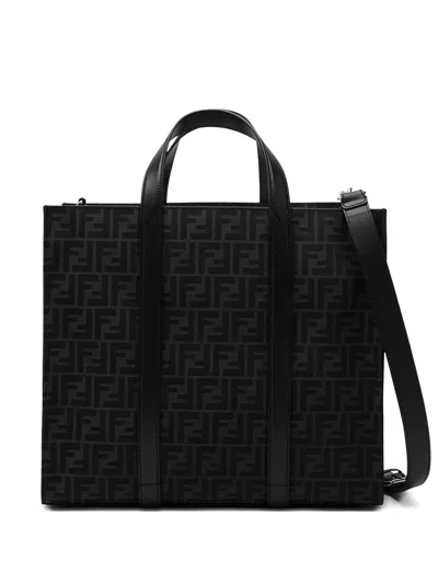 Fendi Ff Jacquard Tote Bag In Black