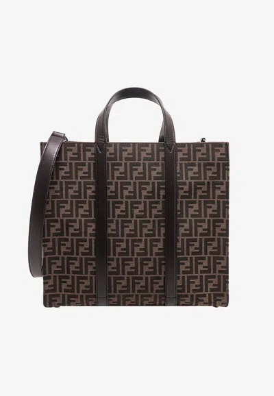 Fendi Men Handbag With Ff Recycled Jacquard Fabric In Brown