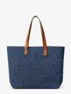 Fendi Men Blue Shopper With Long Handles And All Over Ff Motif In Cotton Man In Blue